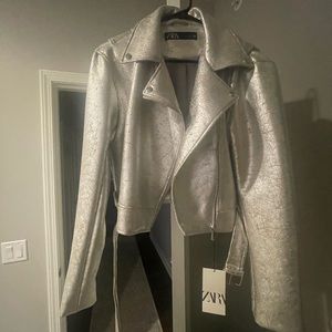 NWT Zara Metallic Biker Jacket - Size L (runs small)